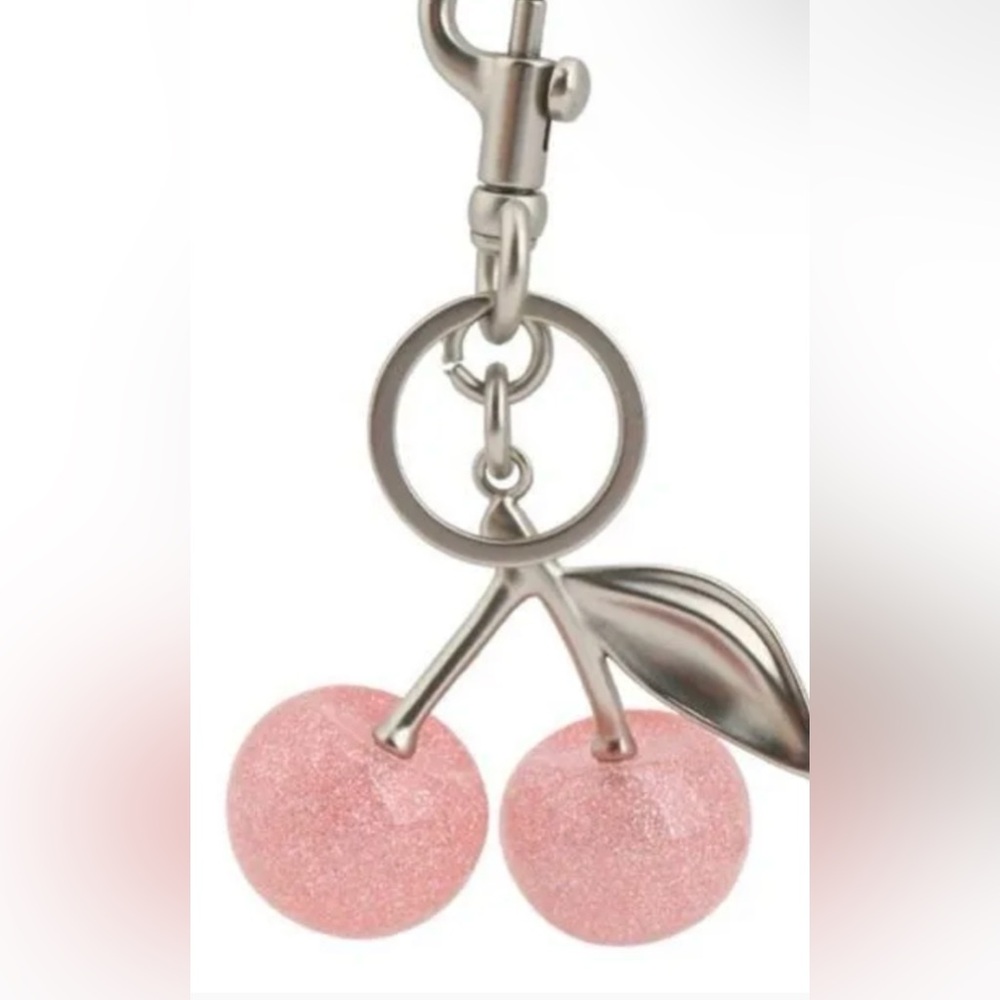 Pink and Silver Cherry Keychain Charm